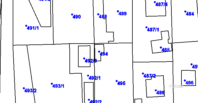 Parcela st. 494 v KÚ Třebonice, Katastrální mapa