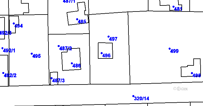 Parcela st. 496 v KÚ Třebonice, Katastrální mapa