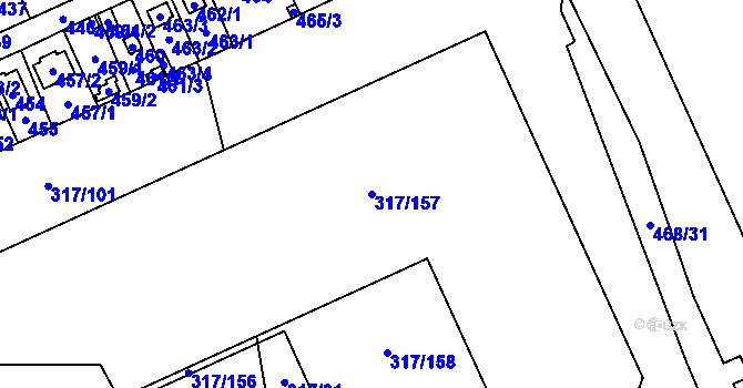 Parcela st. 317/157 v KÚ Třebonice, Katastrální mapa