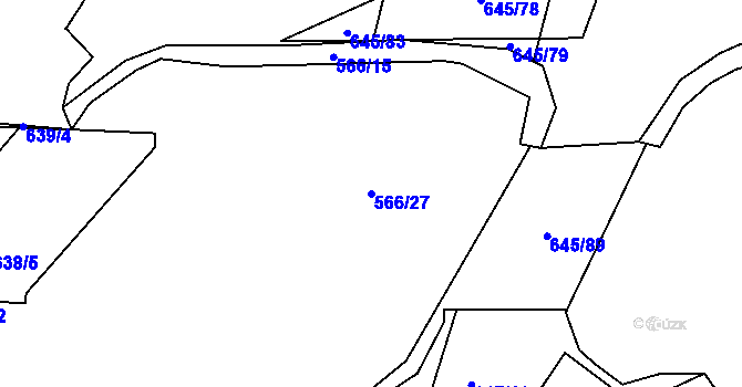 Parcela st. 566/27 v KÚ Třebonice, Katastrální mapa