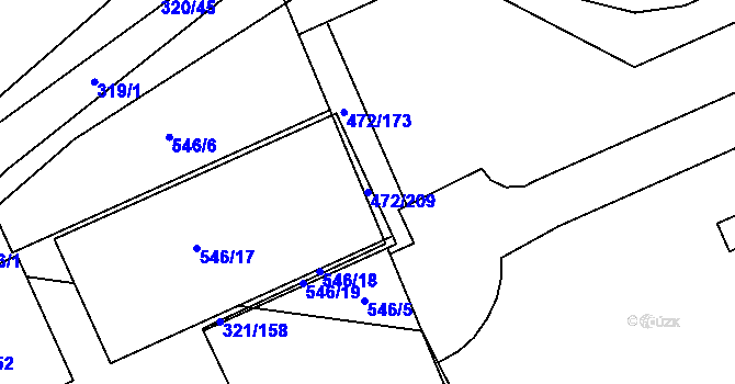 Parcela st. 472/209 v KÚ Třebonice, Katastrální mapa