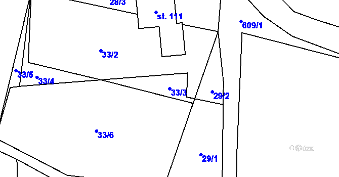 Parcela st. 33/3 v KÚ Třebonín, Katastrální mapa