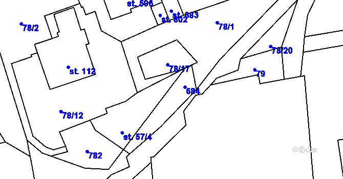 Parcela st. 57/5 v KÚ Třebotov, Katastrální mapa
