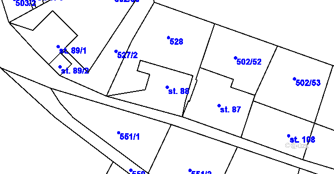 Parcela st. 88 v KÚ Třebotov, Katastrální mapa