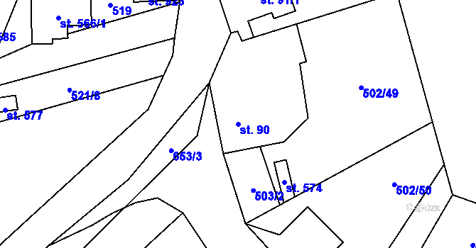 Parcela st. 90 v KÚ Třebotov, Katastrální mapa