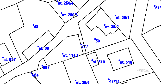 Parcela st. 114/3 v KÚ Třebotov, Katastrální mapa