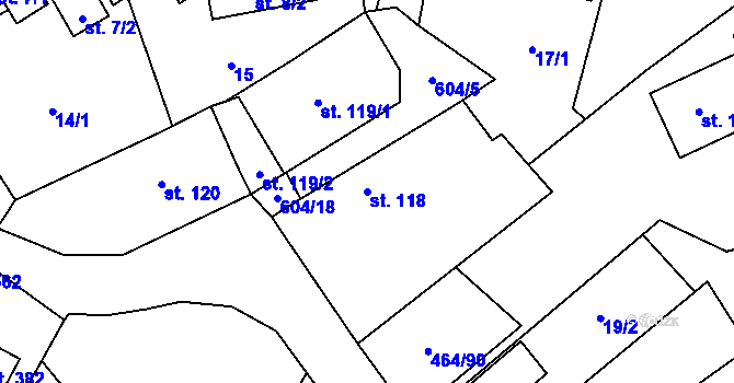 Parcela st. 118 v KÚ Třebotov, Katastrální mapa