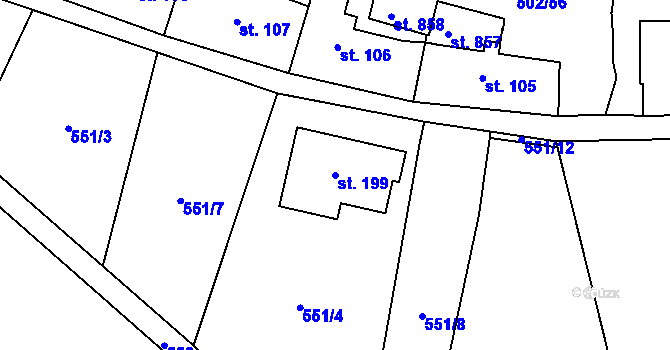 Parcela st. 199 v KÚ Třebotov, Katastrální mapa