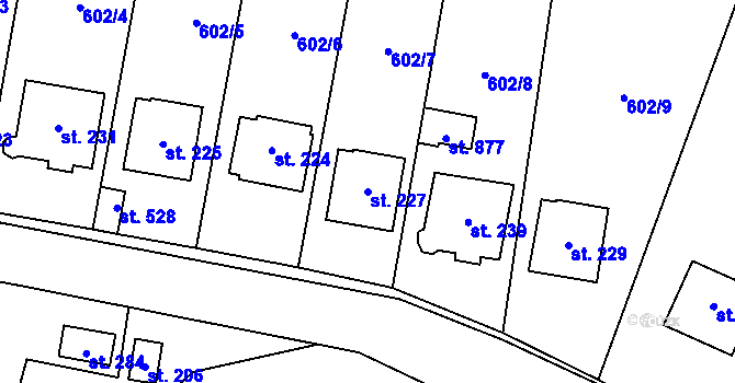 Parcela st. 227 v KÚ Třebotov, Katastrální mapa