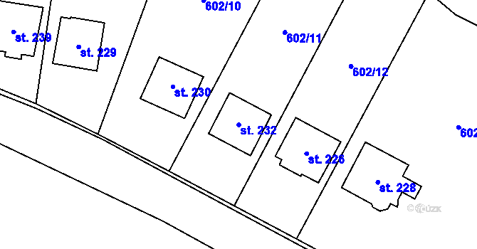 Parcela st. 232 v KÚ Třebotov, Katastrální mapa
