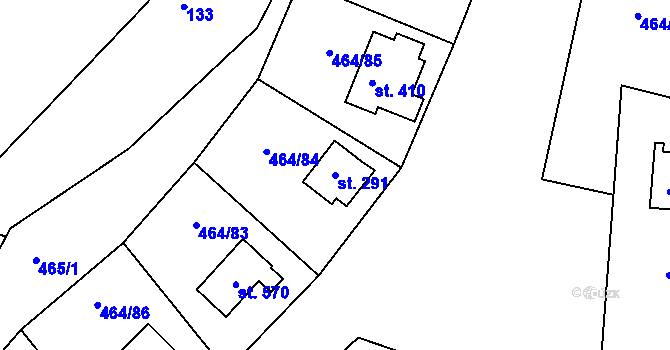 Parcela st. 291 v KÚ Třebotov, Katastrální mapa