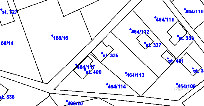 Parcela st. 335 v KÚ Třebotov, Katastrální mapa