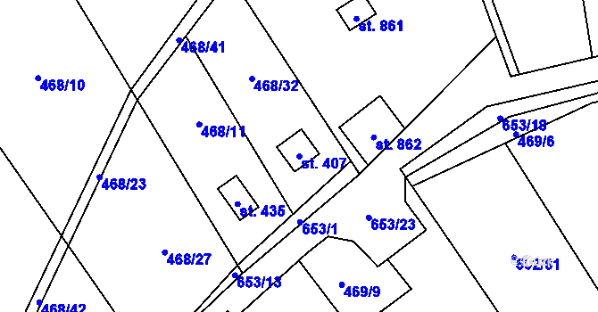 Parcela st. 407 v KÚ Třebotov, Katastrální mapa