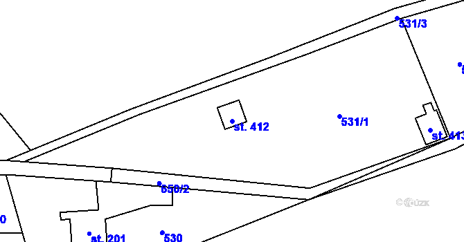 Parcela st. 412 v KÚ Třebotov, Katastrální mapa