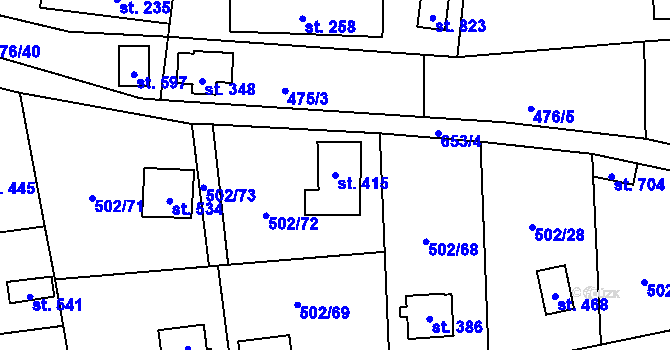Parcela st. 415 v KÚ Třebotov, Katastrální mapa