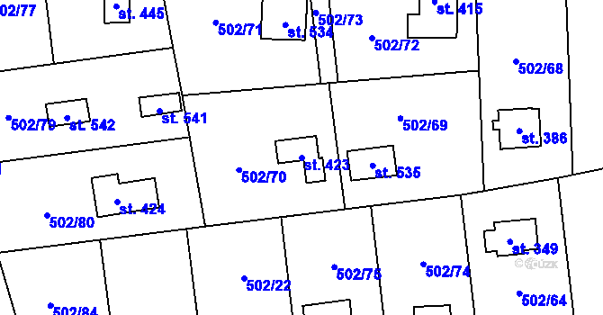 Parcela st. 423 v KÚ Třebotov, Katastrální mapa