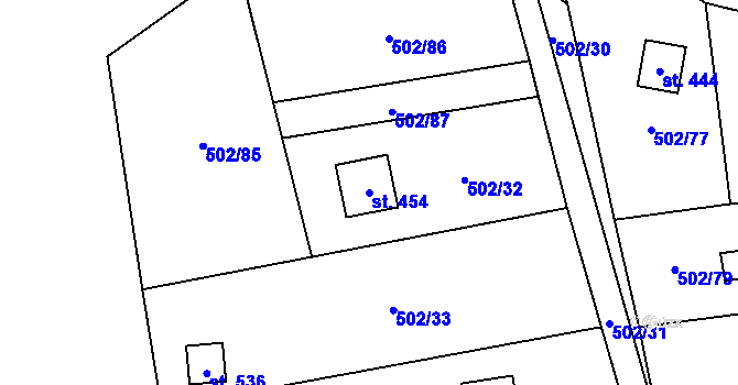 Parcela st. 454 v KÚ Třebotov, Katastrální mapa