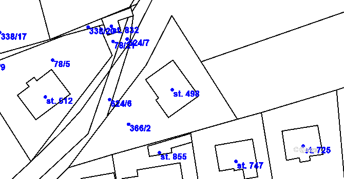 Parcela st. 498 v KÚ Třebotov, Katastrální mapa