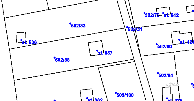 Parcela st. 537 v KÚ Třebotov, Katastrální mapa