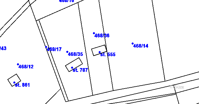Parcela st. 555 v KÚ Třebotov, Katastrální mapa