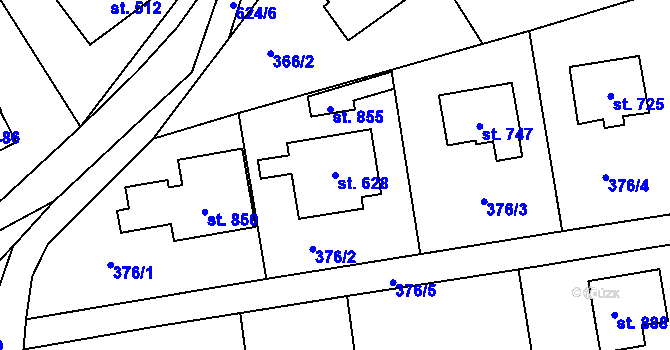 Parcela st. 628 v KÚ Třebotov, Katastrální mapa