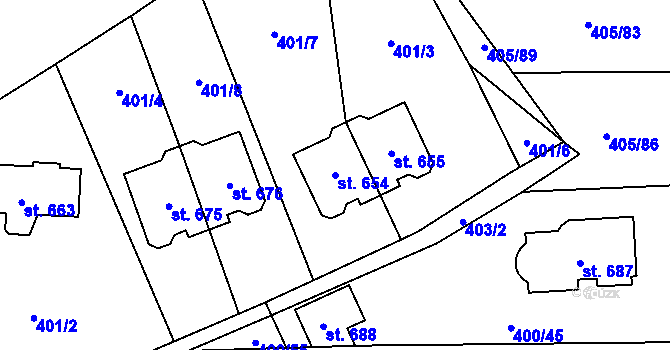 Parcela st. 654 v KÚ Třebotov, Katastrální mapa
