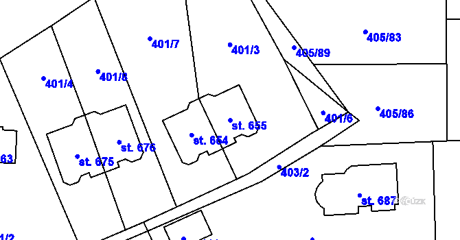 Parcela st. 655 v KÚ Třebotov, Katastrální mapa