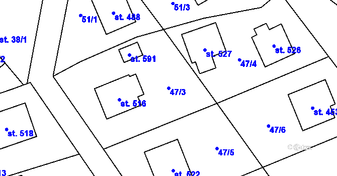 Parcela st. 47/3 v KÚ Třebotov, Katastrální mapa