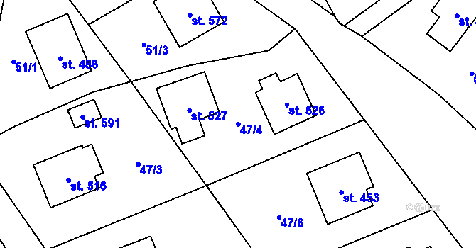 Parcela st. 47/4 v KÚ Třebotov, Katastrální mapa
