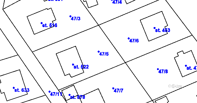 Parcela st. 47/5 v KÚ Třebotov, Katastrální mapa