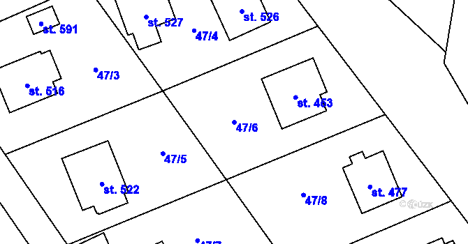 Parcela st. 47/6 v KÚ Třebotov, Katastrální mapa