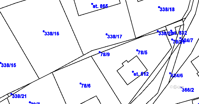 Parcela st. 78/9 v KÚ Třebotov, Katastrální mapa