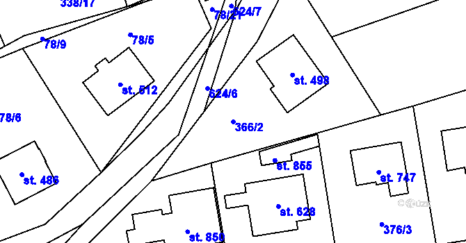 Parcela st. 366/2 v KÚ Třebotov, Katastrální mapa