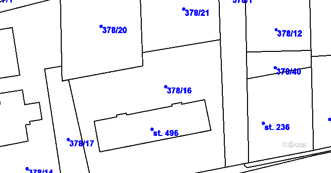 Parcela st. 378/16 v KÚ Třebotov, Katastrální mapa