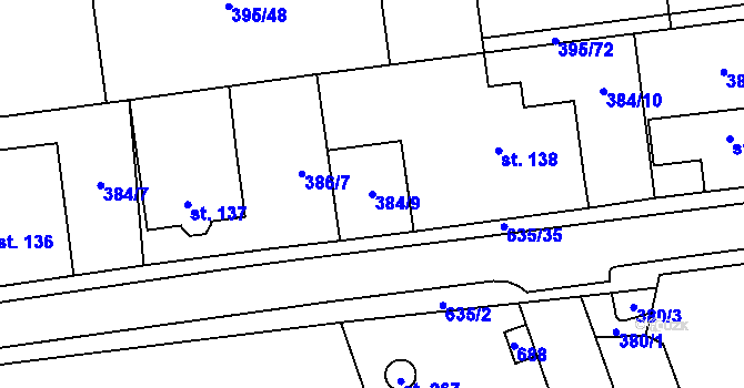 Parcela st. 384/9 v KÚ Třebotov, Katastrální mapa