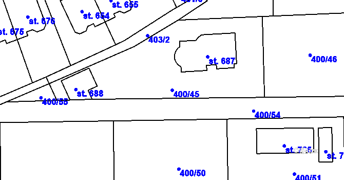 Parcela st. 400/45 v KÚ Třebotov, Katastrální mapa