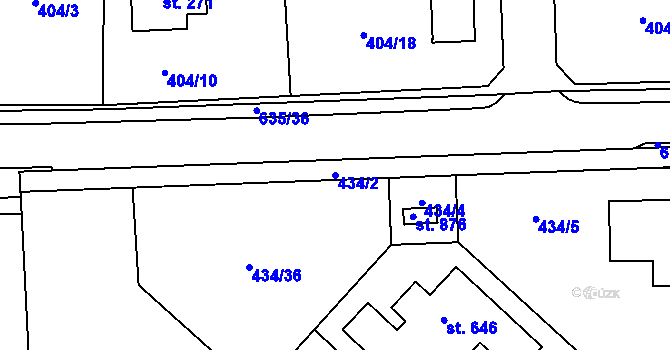 Parcela st. 434/2 v KÚ Třebotov, Katastrální mapa