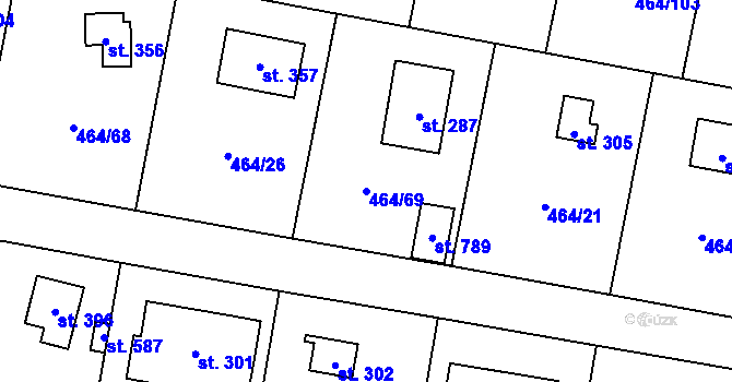 Parcela st. 464/69 v KÚ Třebotov, Katastrální mapa