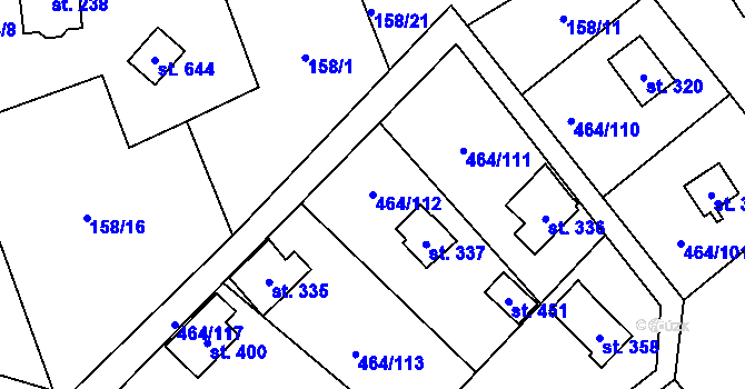 Parcela st. 464/112 v KÚ Třebotov, Katastrální mapa