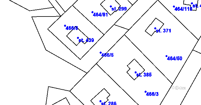 Parcela st. 466/5 v KÚ Třebotov, Katastrální mapa