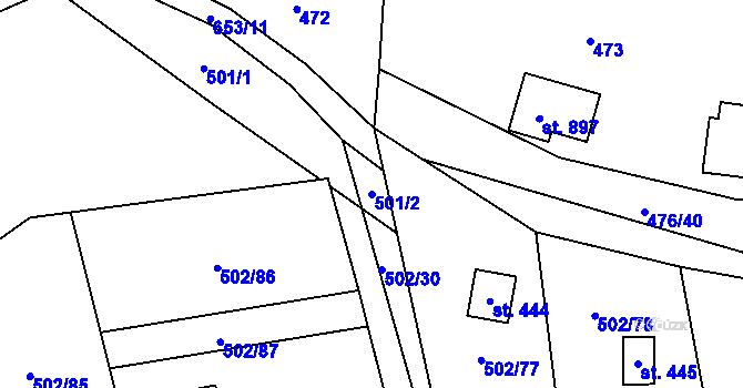 Parcela st. 501/2 v KÚ Třebotov, Katastrální mapa
