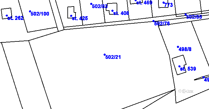 Parcela st. 502/21 v KÚ Třebotov, Katastrální mapa