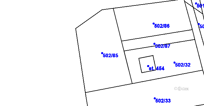 Parcela st. 502/85 v KÚ Třebotov, Katastrální mapa