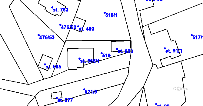 Parcela st. 519 v KÚ Třebotov, Katastrální mapa