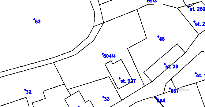Parcela st. 604/4 v KÚ Třebotov, Katastrální mapa