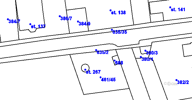Parcela st. 635/2 v KÚ Třebotov, Katastrální mapa
