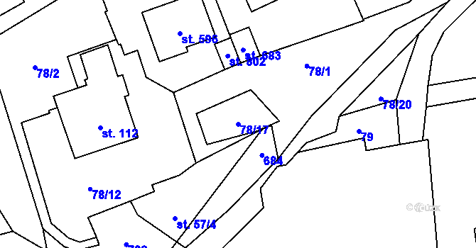 Parcela st. 78/17 v KÚ Třebotov, Katastrální mapa