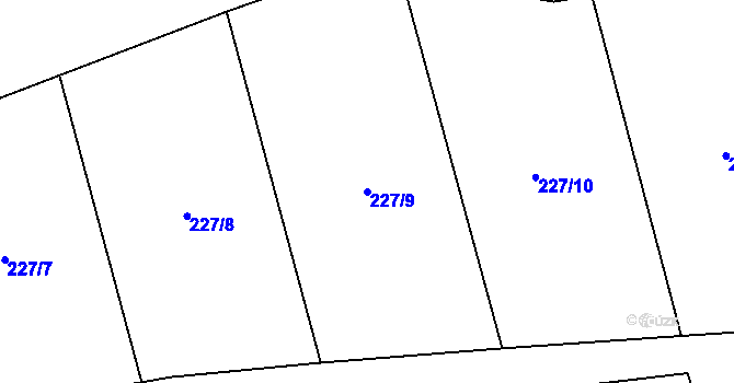 Parcela st. 227/9 v KÚ Třebotov, Katastrální mapa