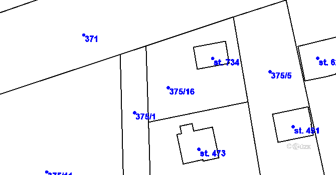 Parcela st. 375/16 v KÚ Třebotov, Katastrální mapa