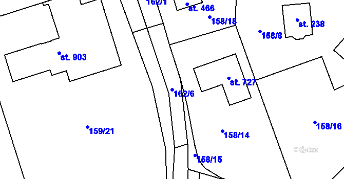 Parcela st. 162/6 v KÚ Třebotov, Katastrální mapa